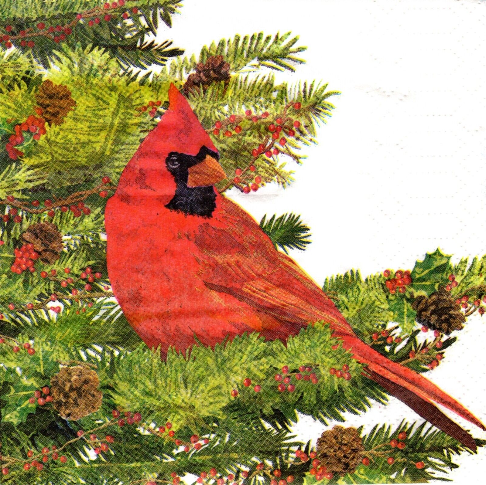 (2) Paper Beverage Napkins for Decoupage/Mixed Media - Yuletide Cardinal bird