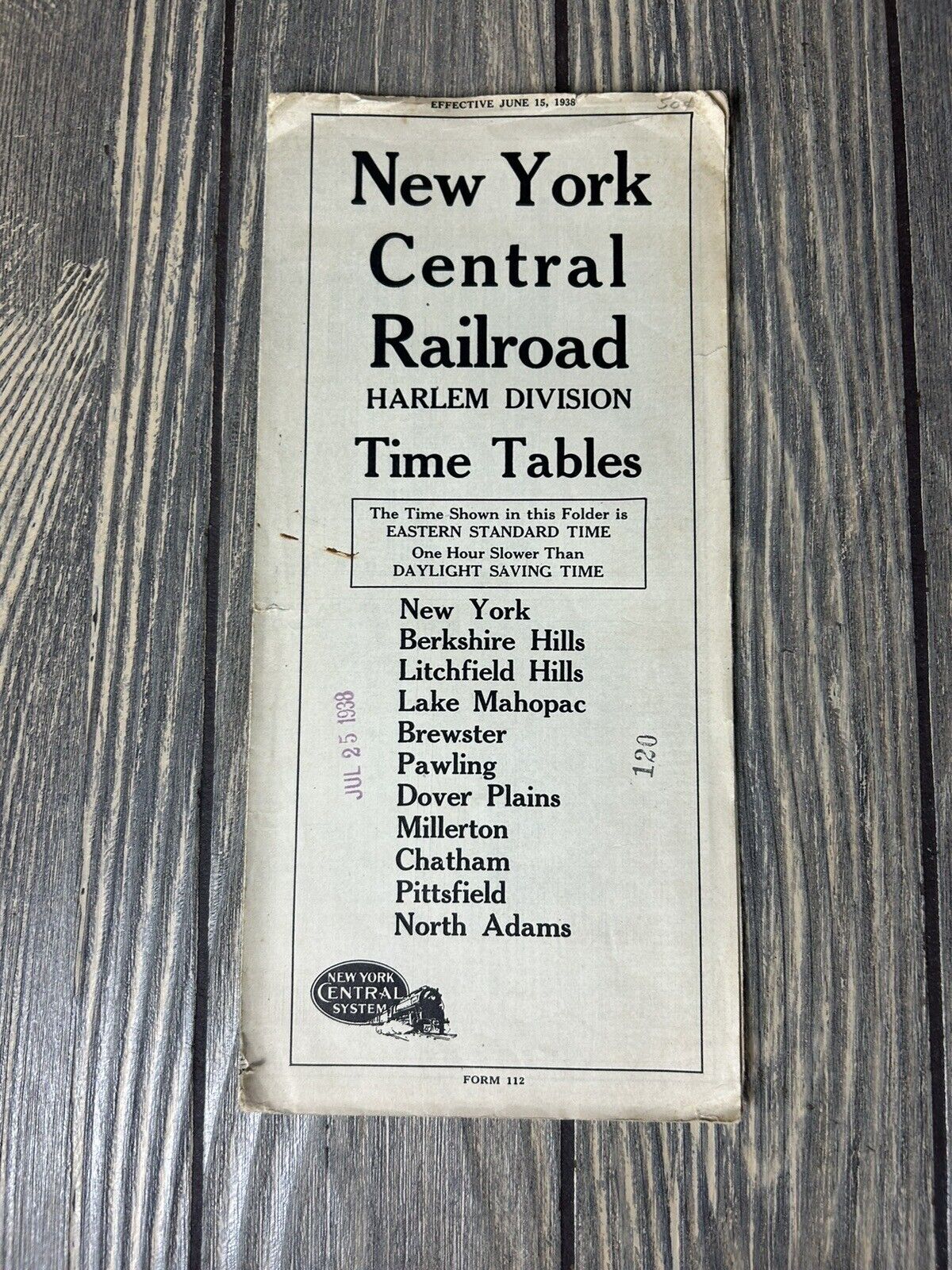 Vintage June 15 1938 New York Central Harlem Division Time Table A1