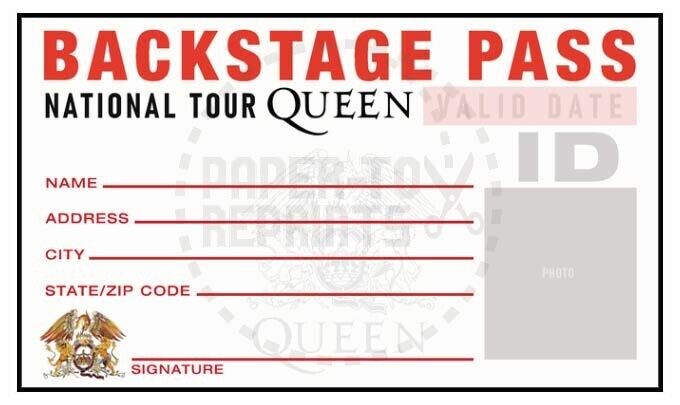 QUEEN - NATIONAL TOUR BACKSTAGE PASS - VINTAGE FANTASY CARD