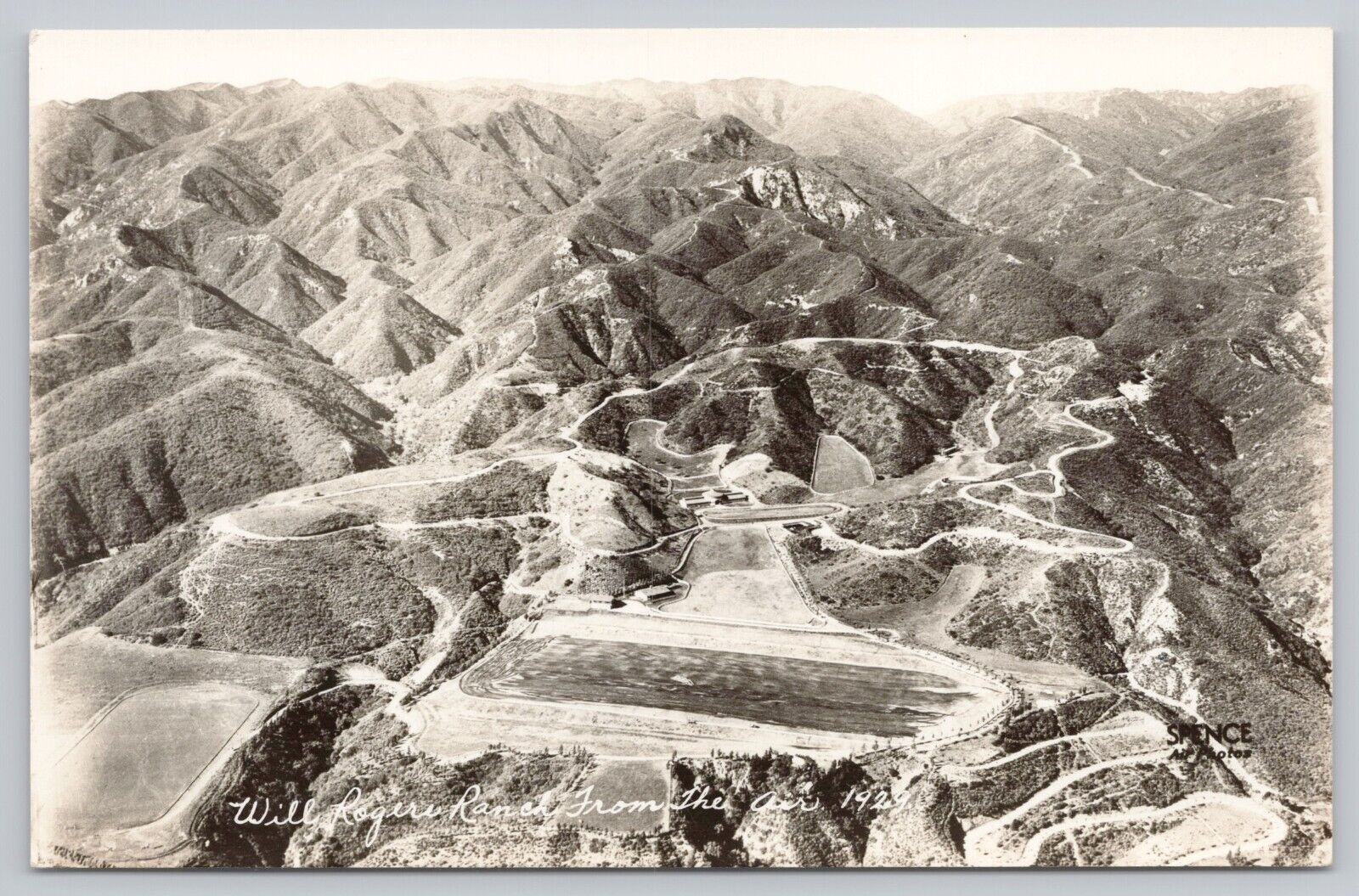 Rustic Canyon CA, Will Rogers Ranch Aerial View Vintage RPPC Real Photo Postcard