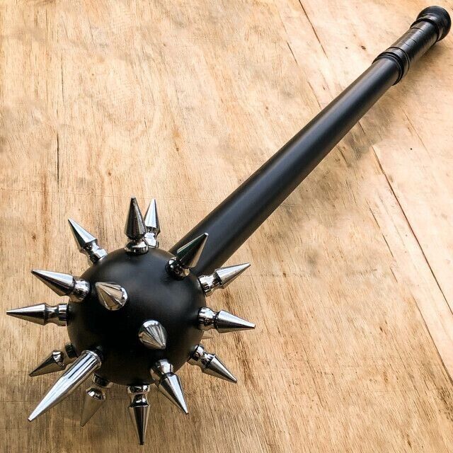 Medieval Hand Made Spiked Ball Mace Black with Silver Deadly Morning Star