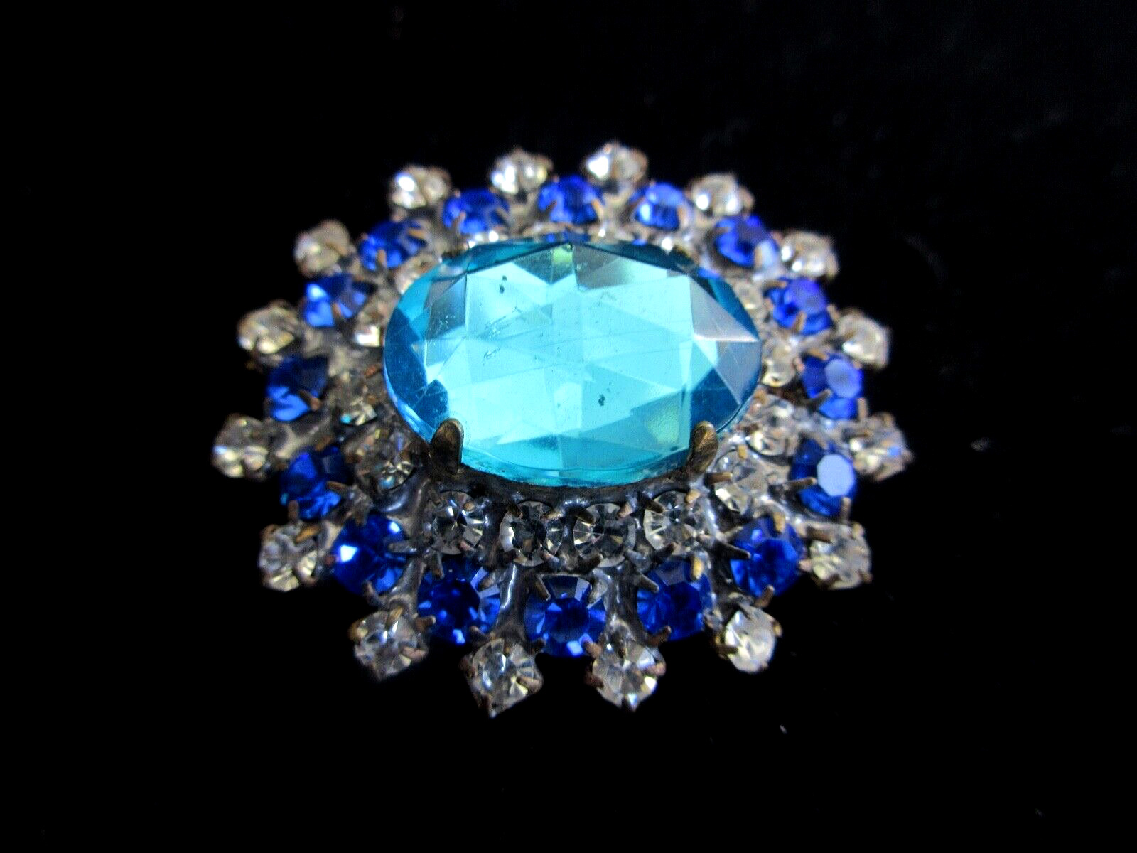 Gorgeous Czech Vintage Glass Rhinestone Button    Shades of Blue & Crystal