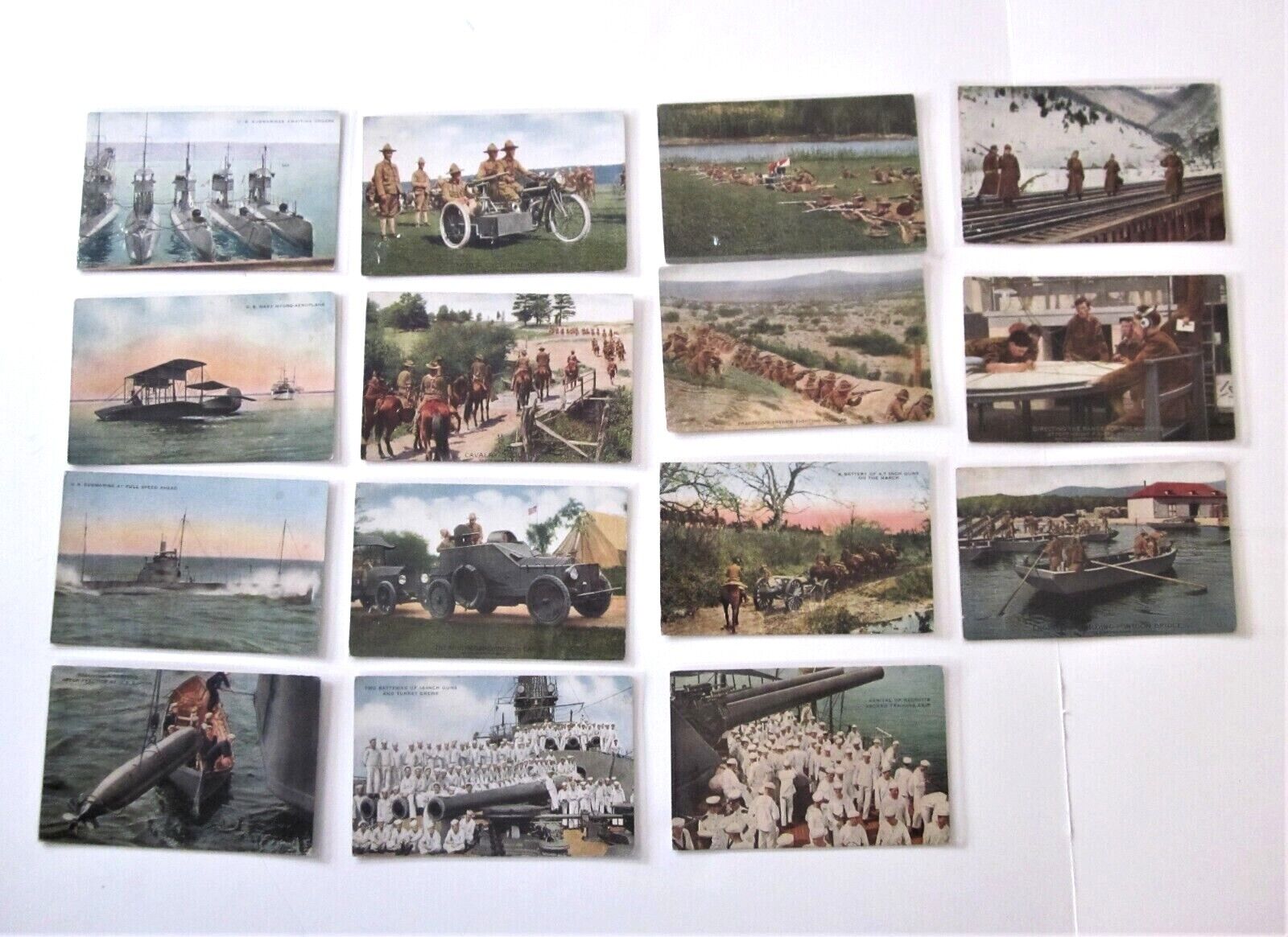 15 Vtg WW I Era Antique American Colortype Co. Military Postcards
