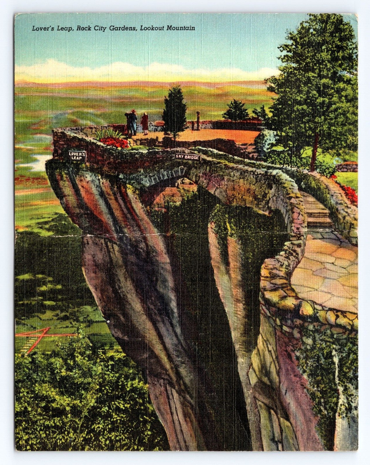 Old Postcard Lover\'s Leap Rock City Gardens Lookout Mountain TN Folder Card 1930