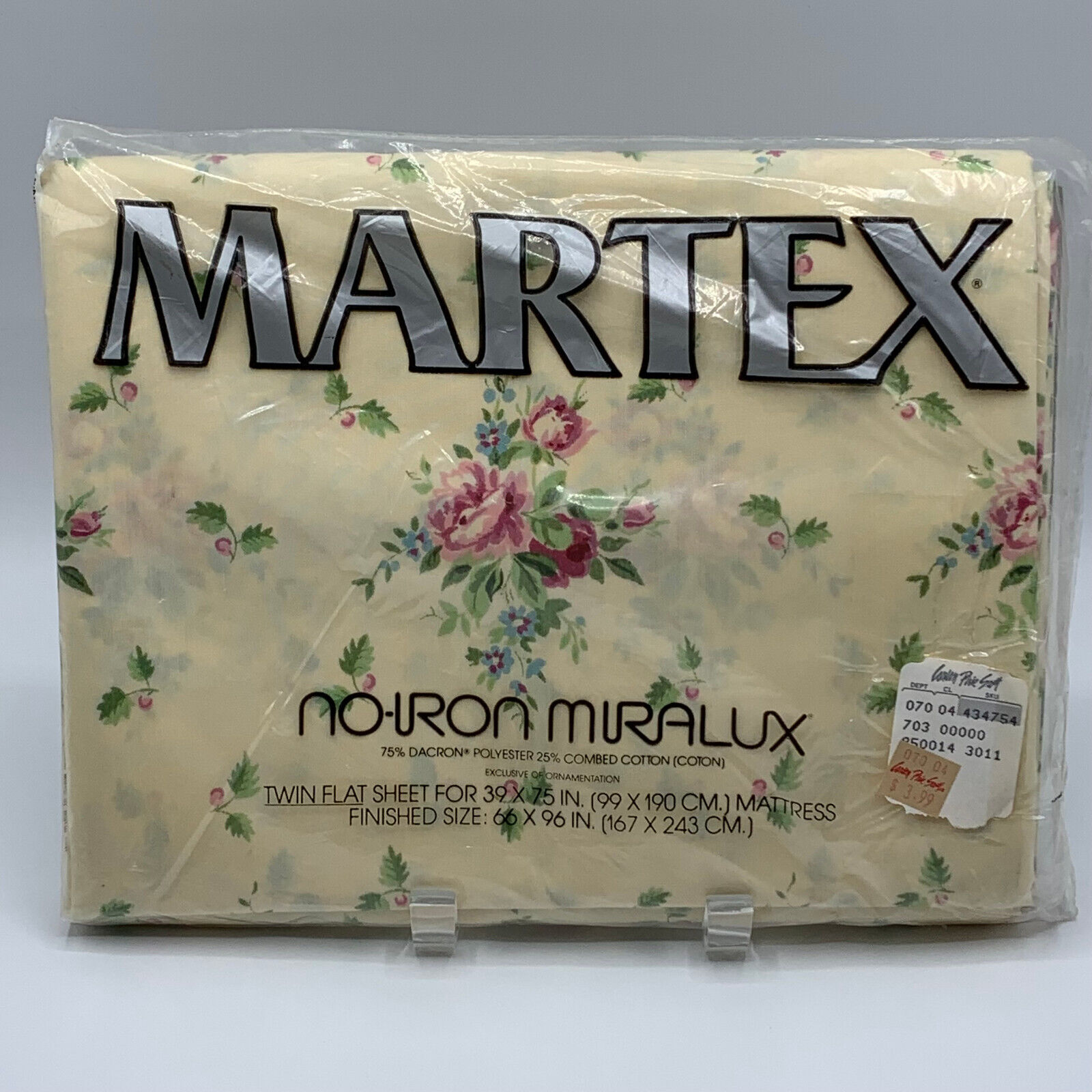 Vtg Martex No Iron Twin Flat Sheet Cottagecore Ivory Floral Made in USA New