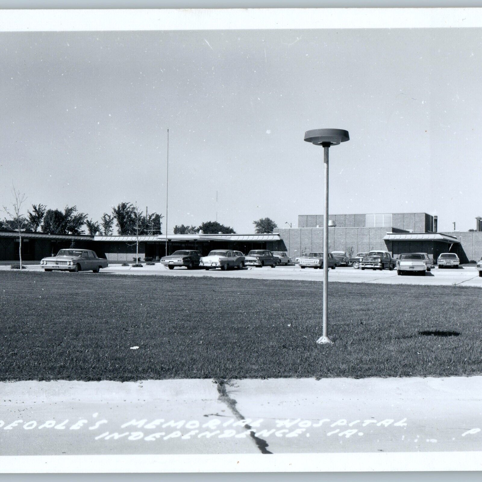 c1960s Independence IA Hospital RPPC People\'s Memorial Real Photo Chevy Car A194