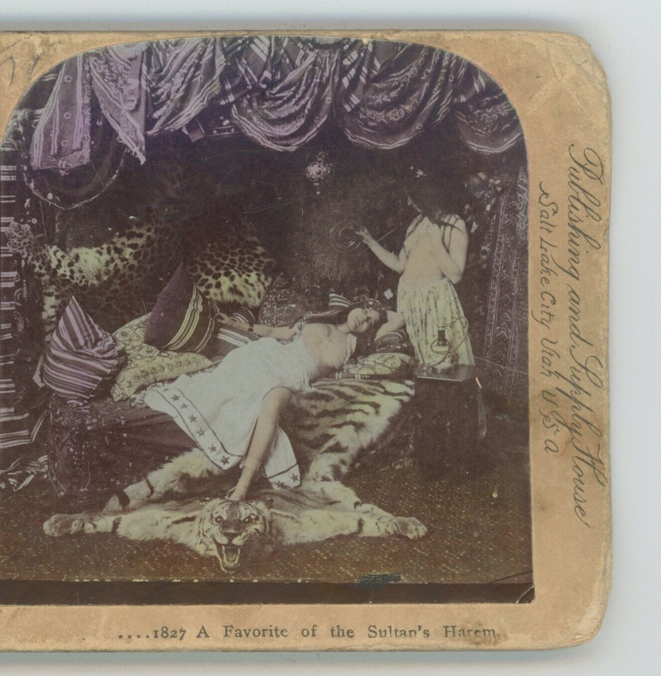Favorite of the Sultan\'s Harem Women Tiger Rug Victorian Genre Stereoview