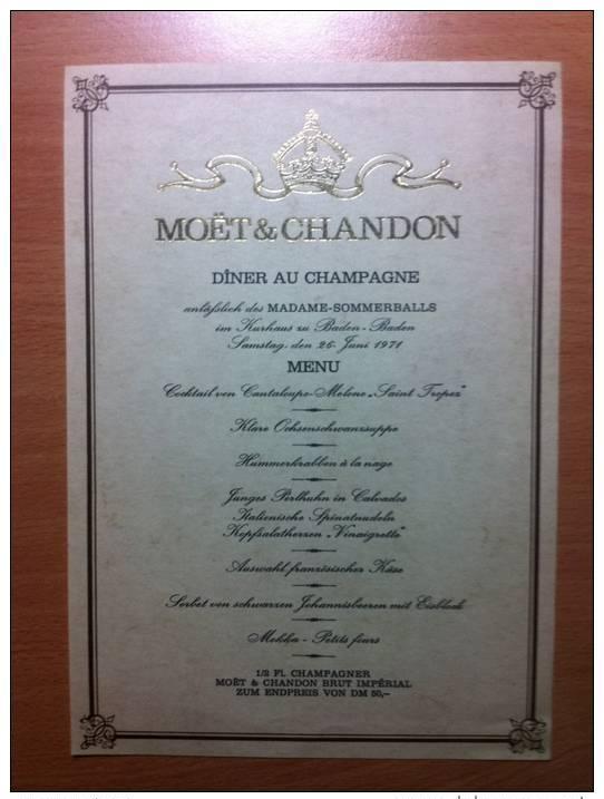 MOËT & ET CHANDON DINNER CHAMPAGNE BADEN-BADEN 26. JUNE 1971 MENU / GOLD CARD