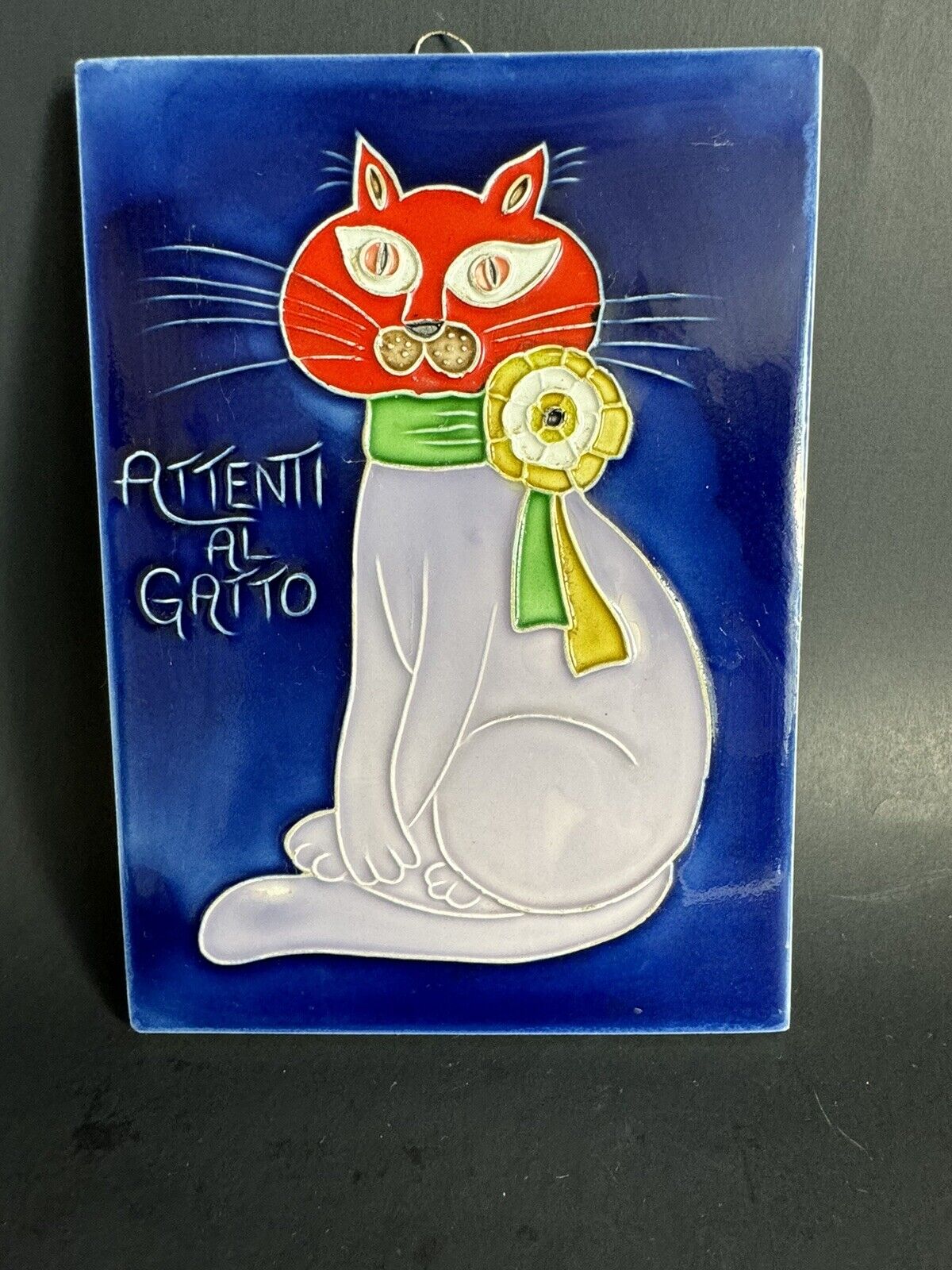 Vintage Cat Tile Italy Italian Hand Painted Sweet and Joyful Kitty