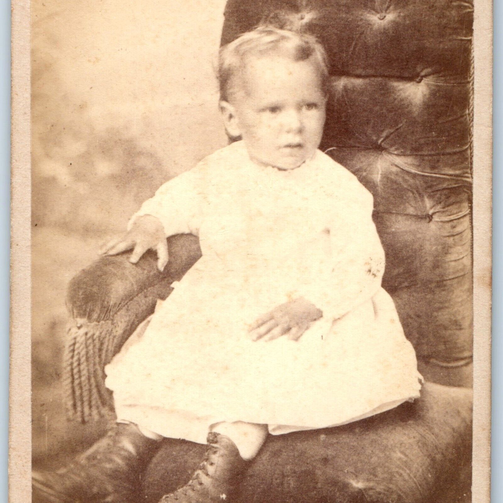 c1870s Waverly, Iowa Cute Young Boy in Dress CdV Photo Card Leo Kahn H10