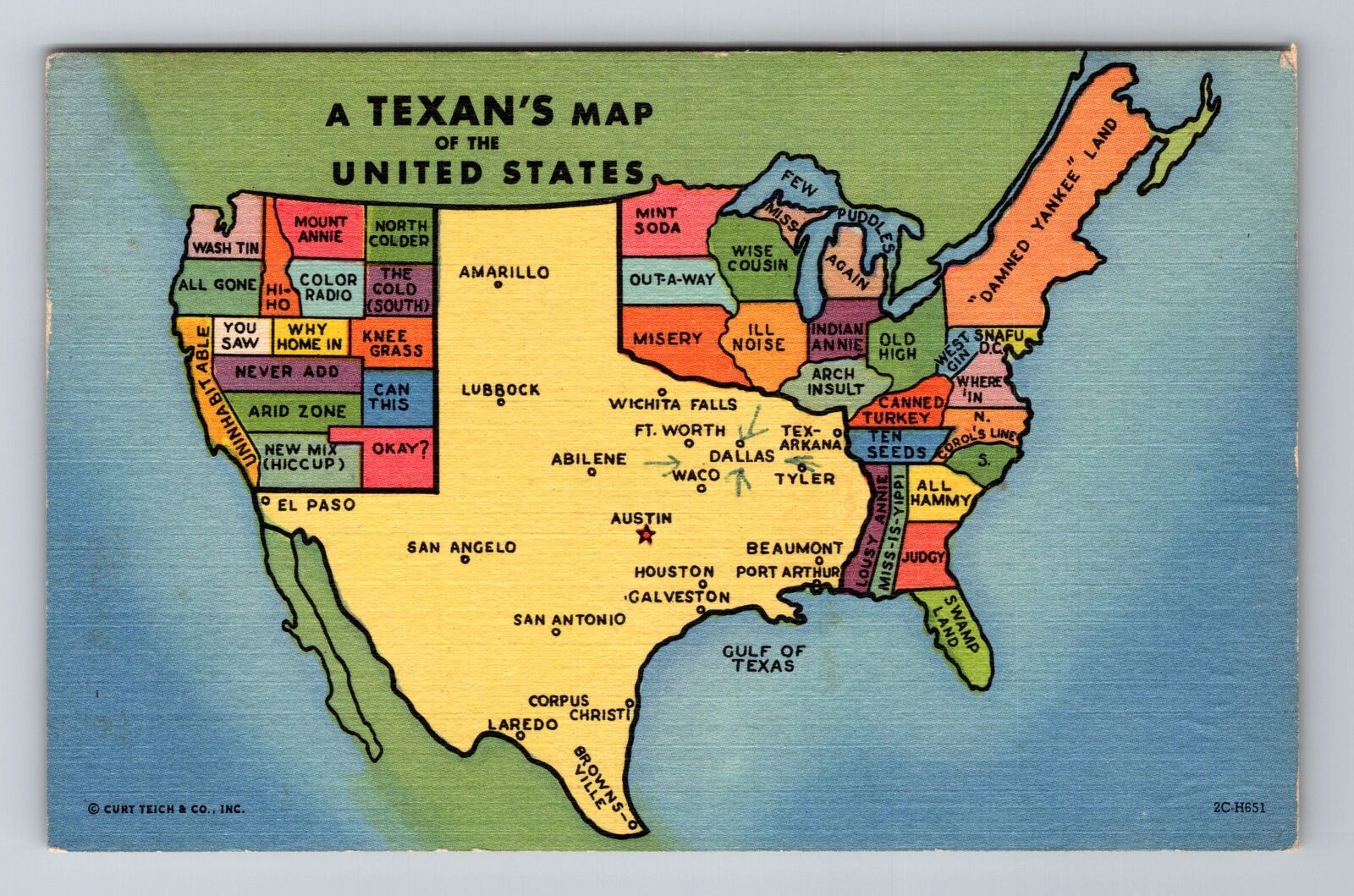 TX-Texas, Aerial Of Map Area, Antique, Vintage c1955 Souvenir Postcard