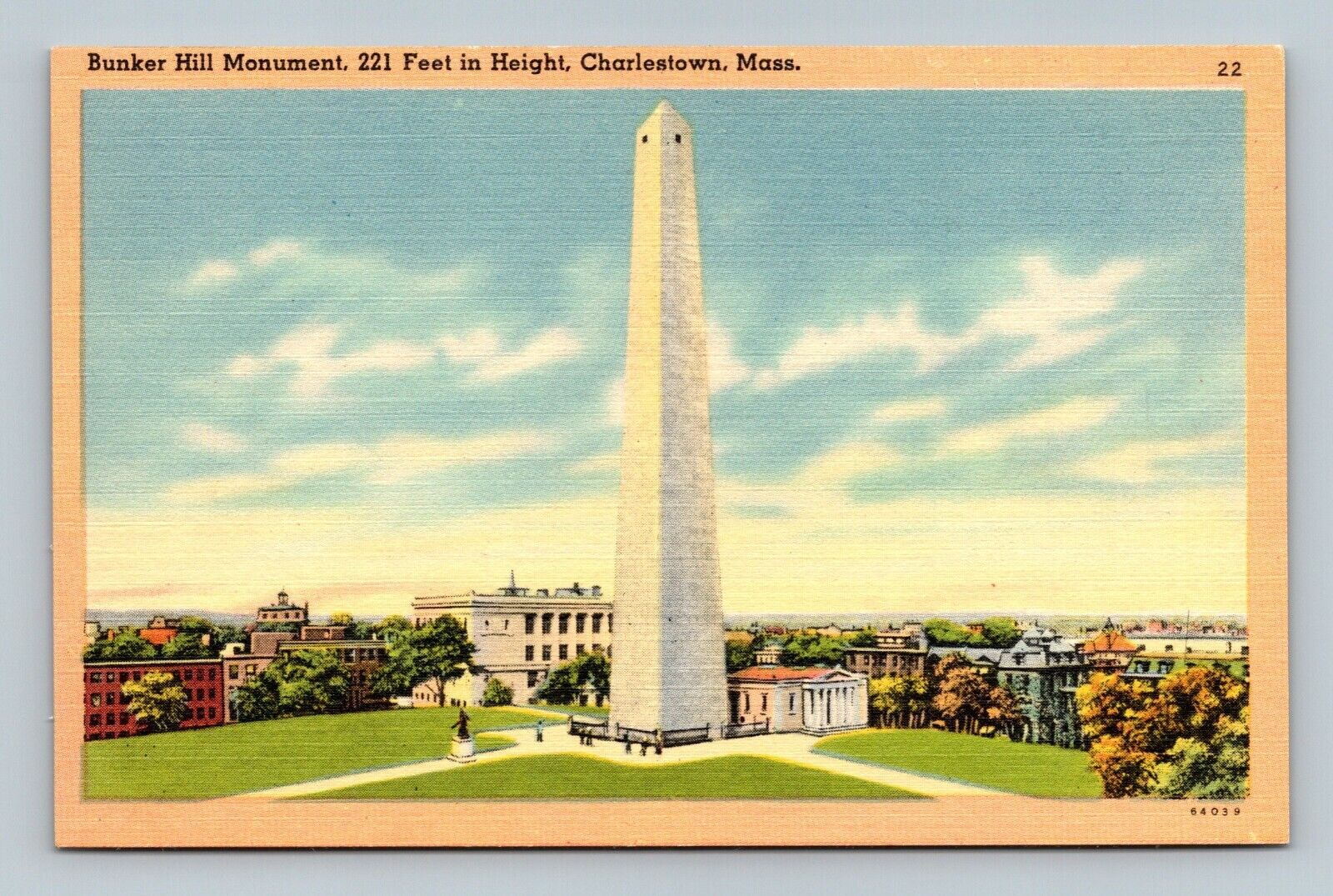 Postcard Bunker Hill Monument 221 Feet In Height Charlestown Mass 