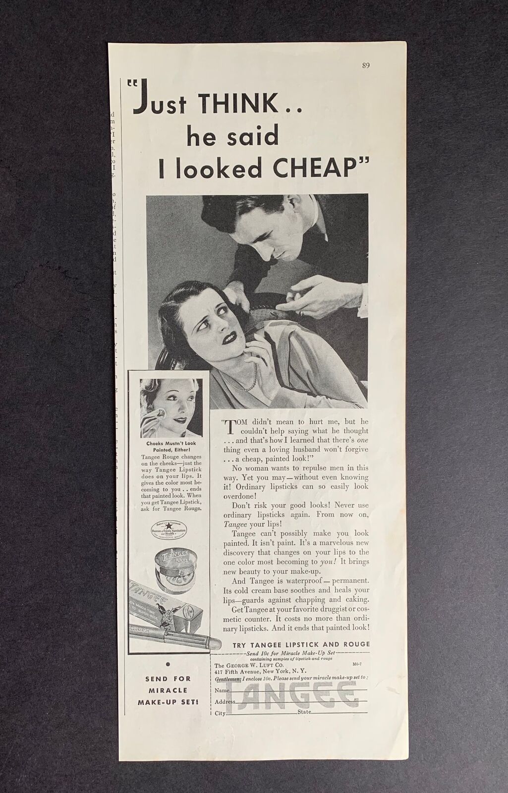 Vintage 1932 Tangee Lipstick Print Ad