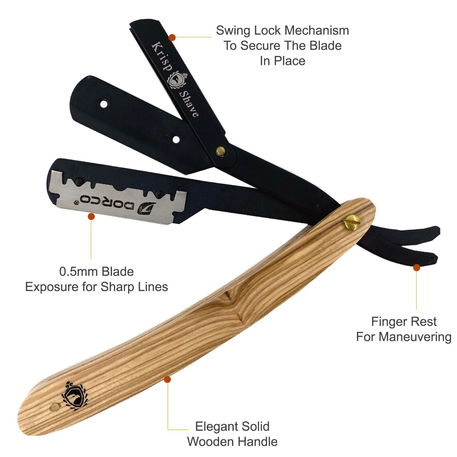 Wooden Men\'s Barber Hair Shaving Razor Straight Edge Folding Knife + 10 Blades