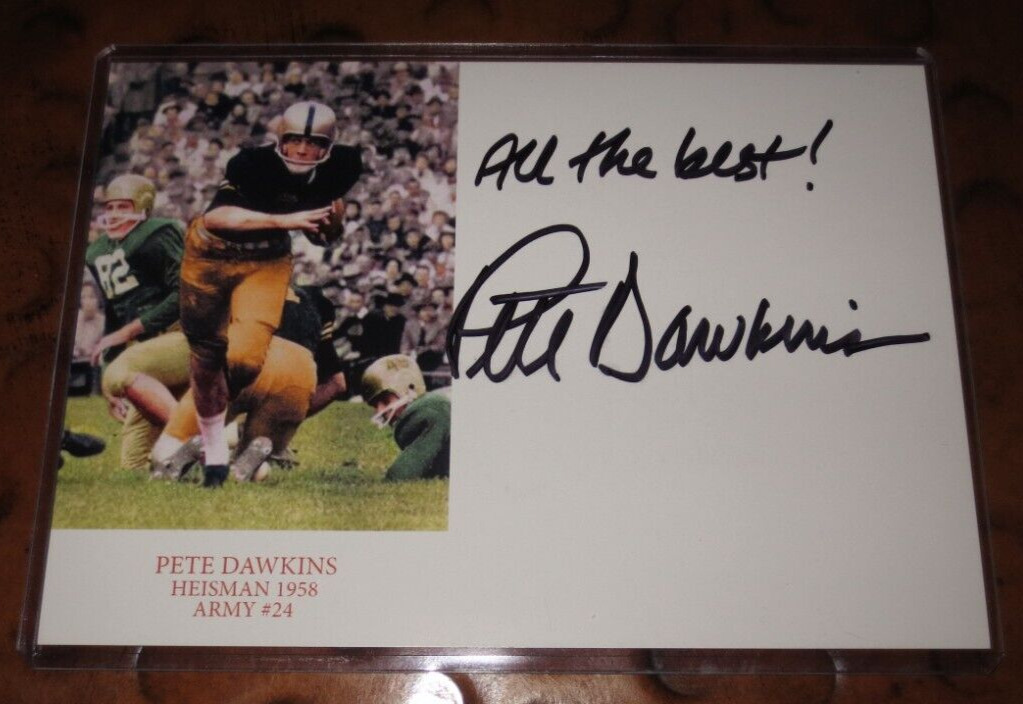 Pete Dawkins signed autographed photo Army Cadets Halfback Heisman Trophy 1958