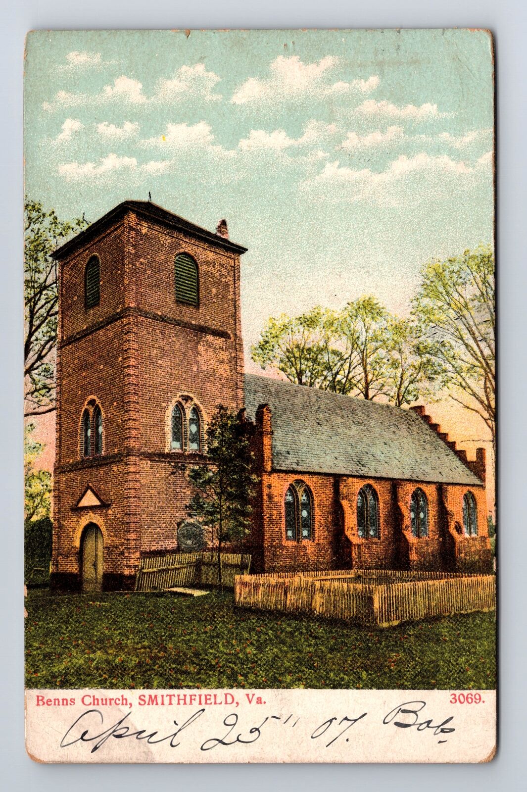 Smithfield VA-Virginia, Benns Church, Antique, Souvenir Vintage Postcard