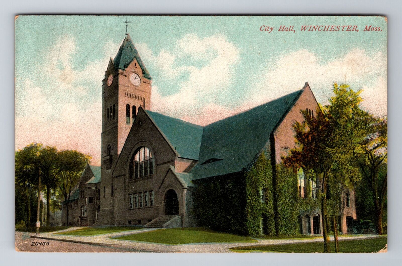 Winchester MA-Massachusetts, City Hall, Antique Vintage Postcard
