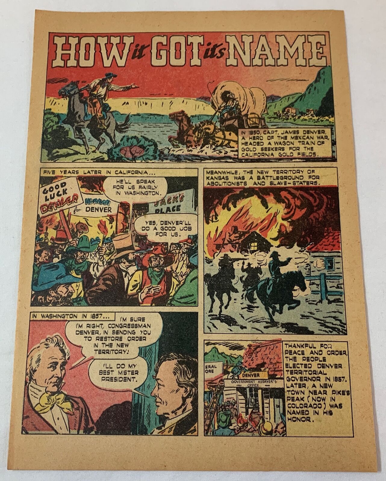 1946 cartoon page ~ HOW DENVER COLORADO GOT ITS NAME