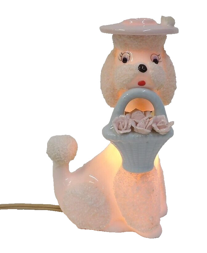 Vintage 1950s White Spaghetti Sugar Textured Poodle Night Light Lamp