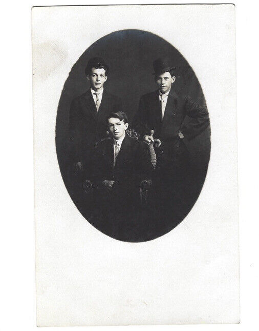 c.1900s Three Teenage Boys Gay Interest RPPC Real Photo Postcard UNPOSTED