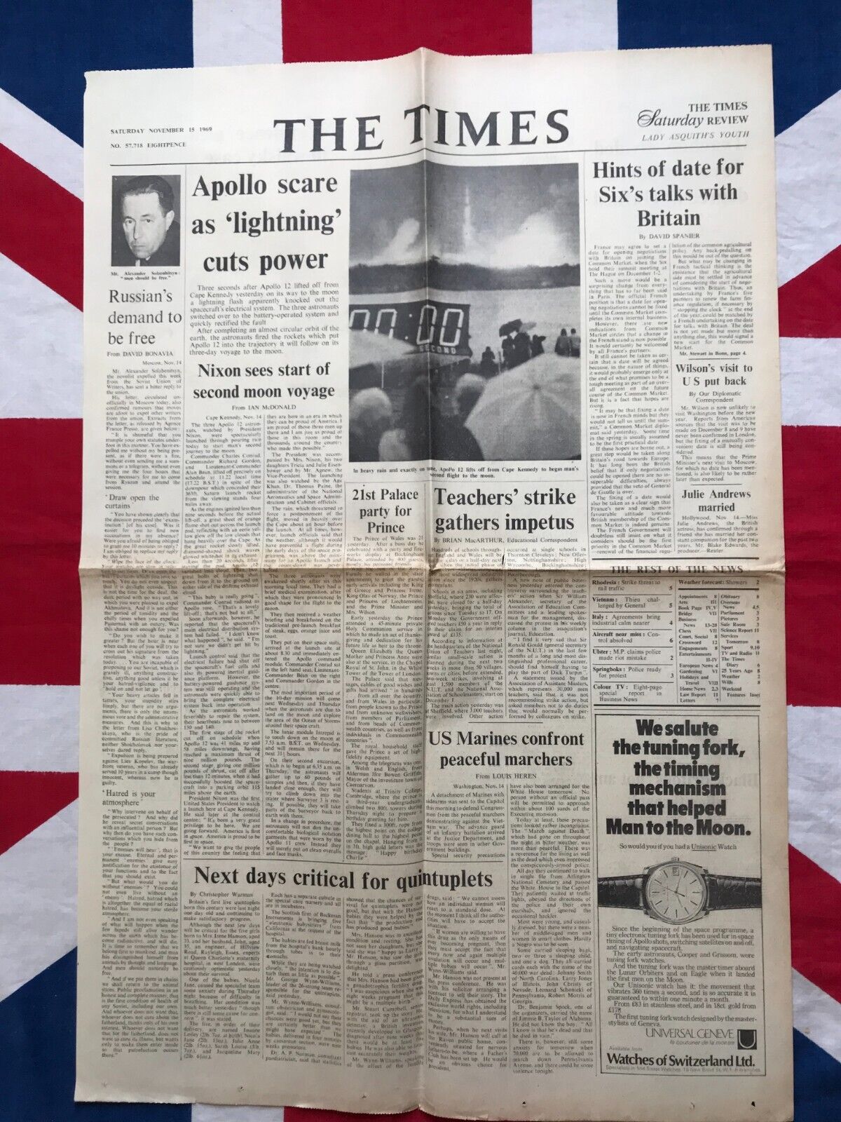 1969 Newspaper Apollo 12 Prince Charles Birthday Common Market Julie Andrews