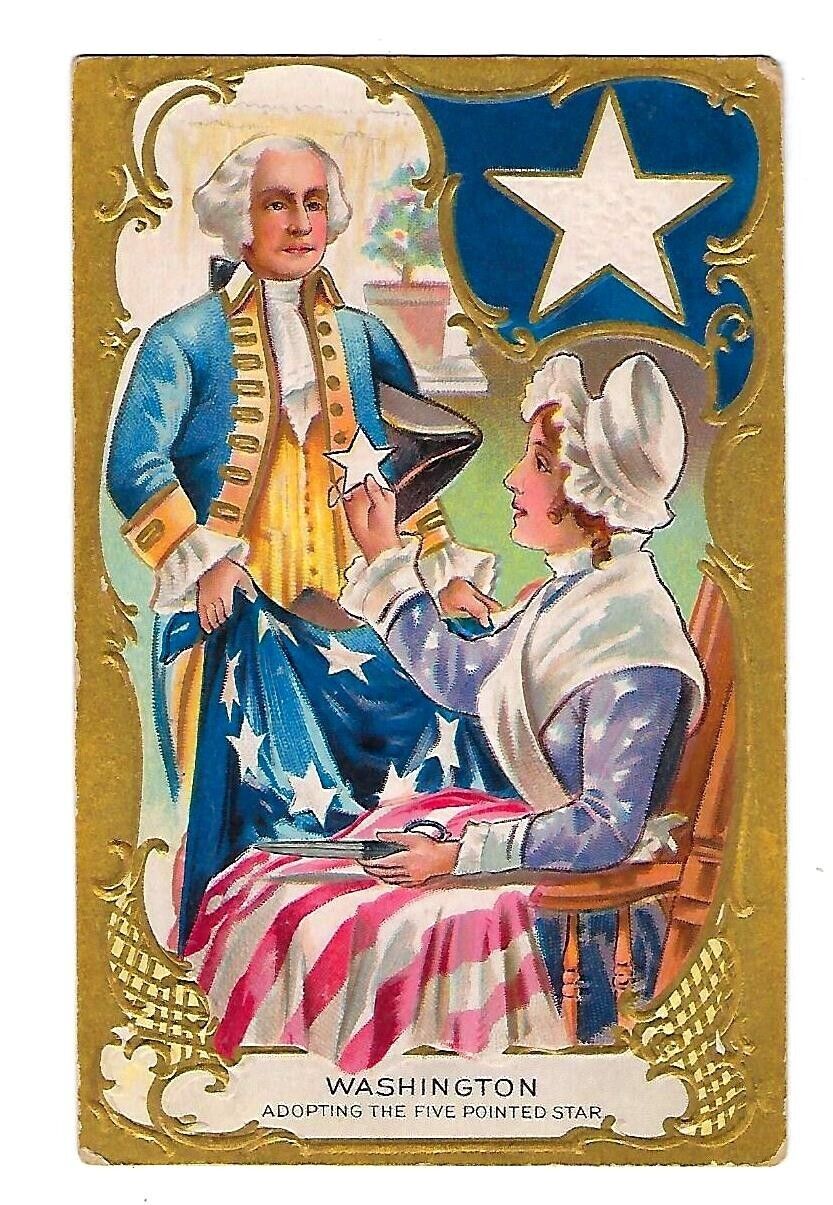 1909 Patriotic Post Card Washingtons Birthday #1 Adopting the Five Pointed Star