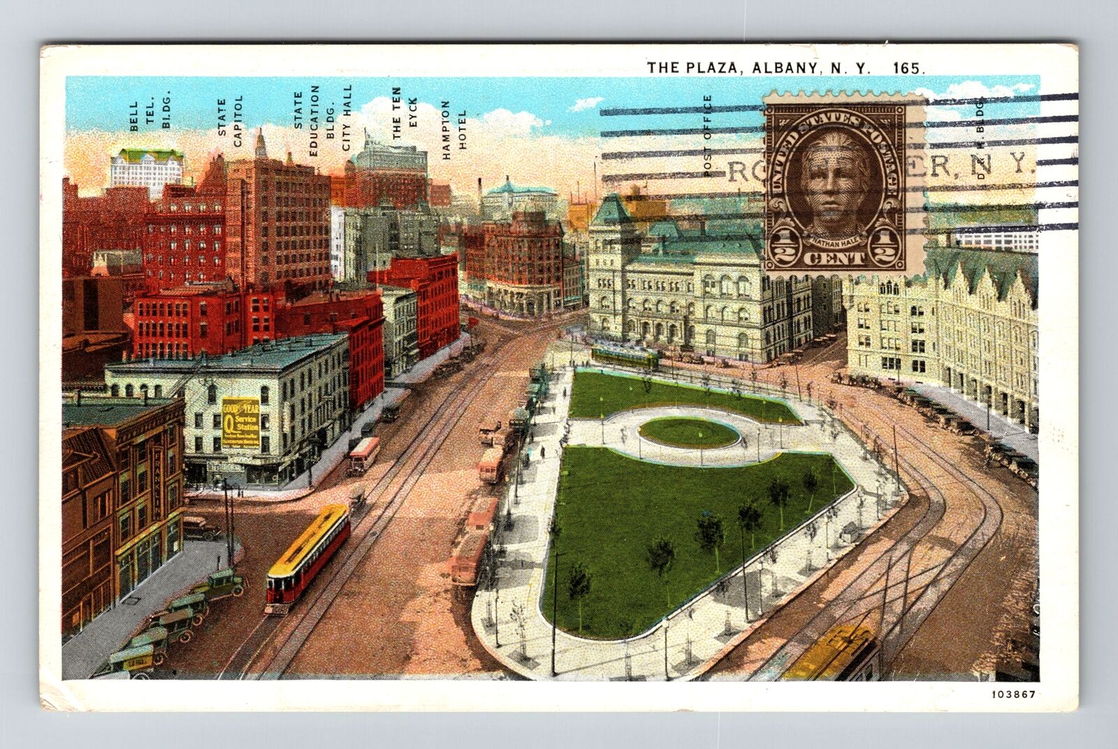 Albany NY-New York, The Plaza, c1928 Antique Vintage Souvenir Postcard