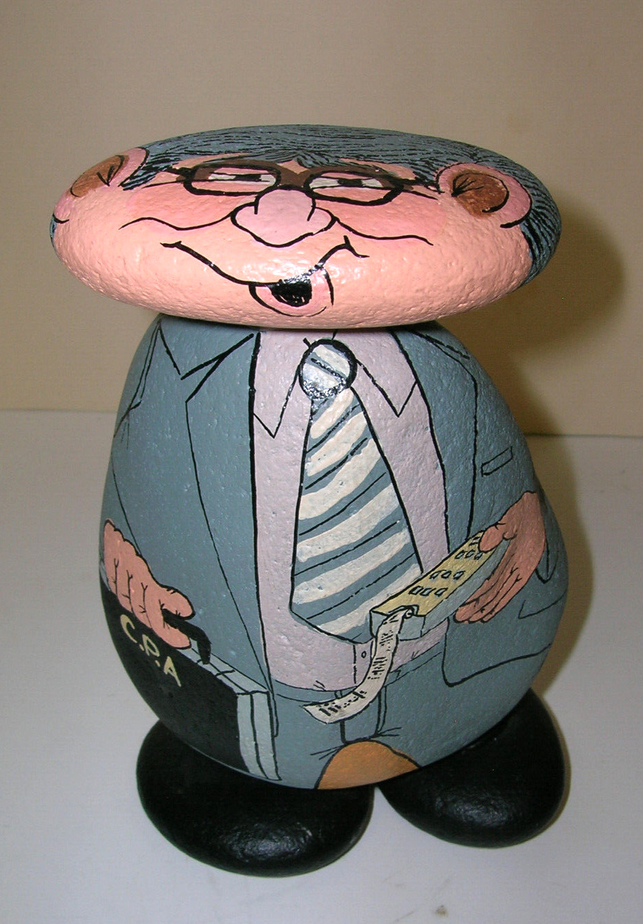 Vintage ROCK CPA Accountant Figurine Paperweight Handpainted Signed Novelty 6.5\