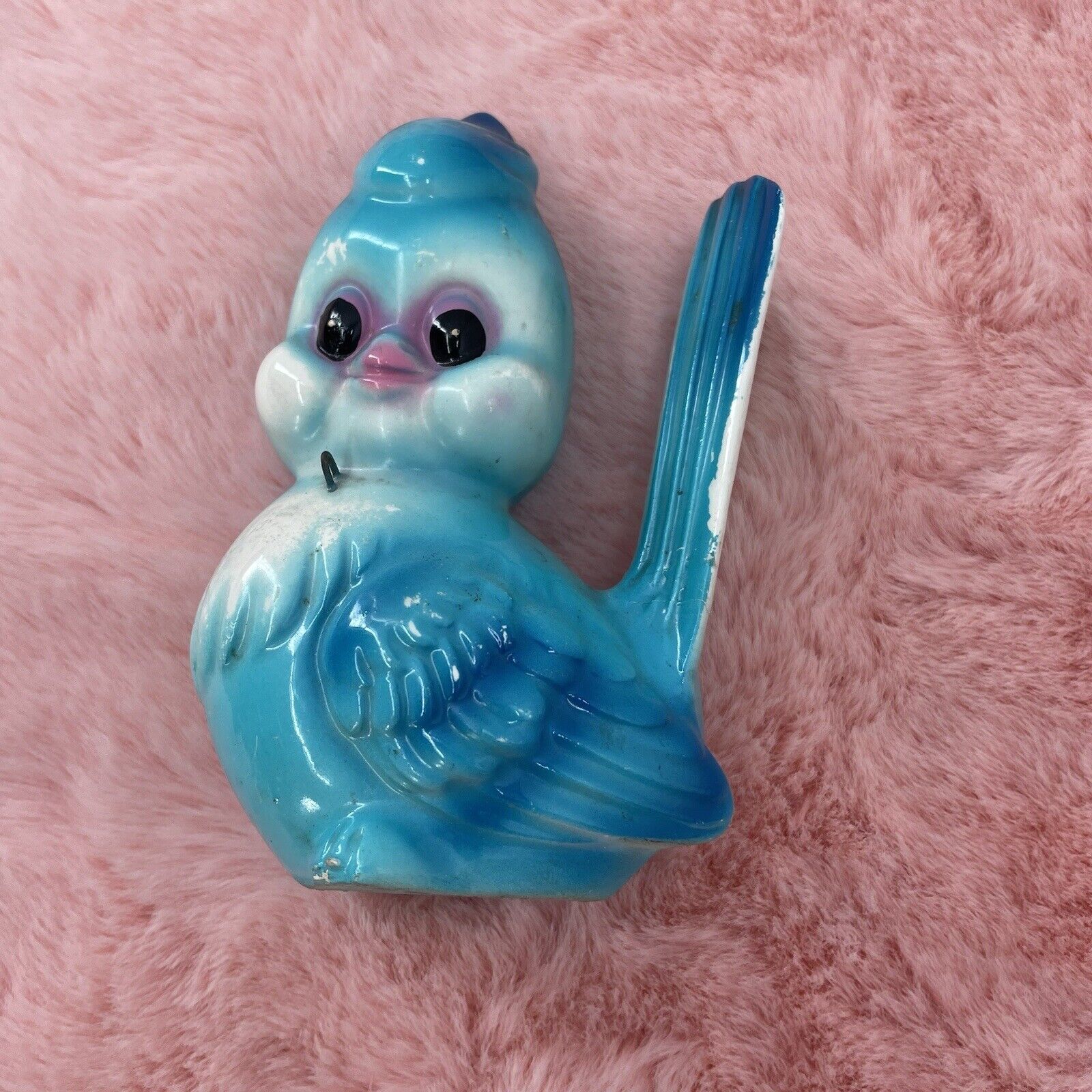 Vintage Hand Painted Blue Bird Ceramic Character Decor Figure