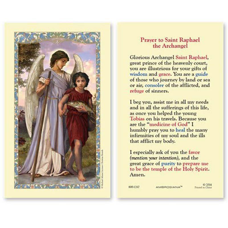 St Raphael Laminated Holy Card Pack of 25 Size 2.625 in W x 4.375 in H