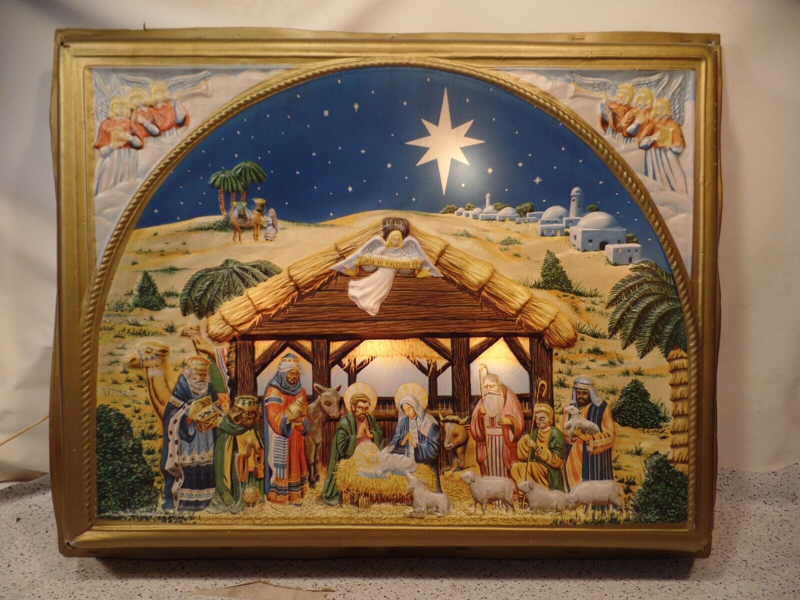 vintage NOMA Nativity Christmas Light 3D Display Blow Mold 24x30\