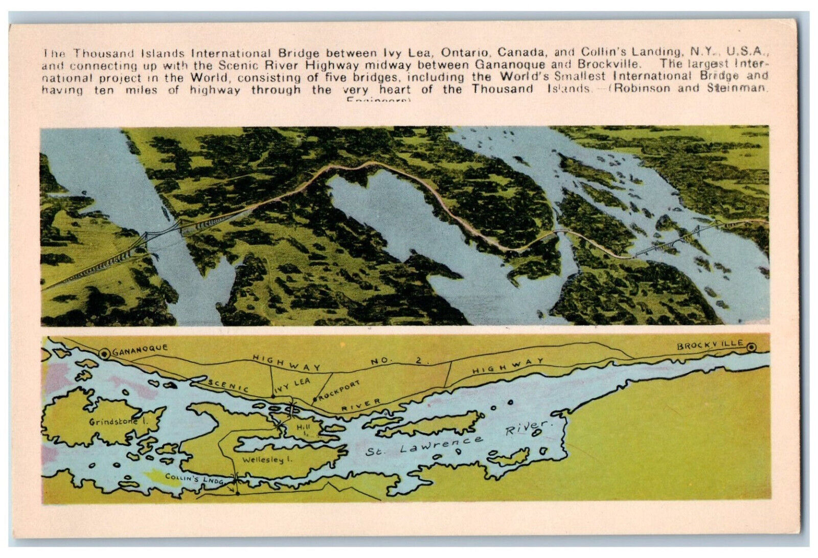 Ivy Lea Ontario Canada Postcard Thousand Islands International Bridge c1930's