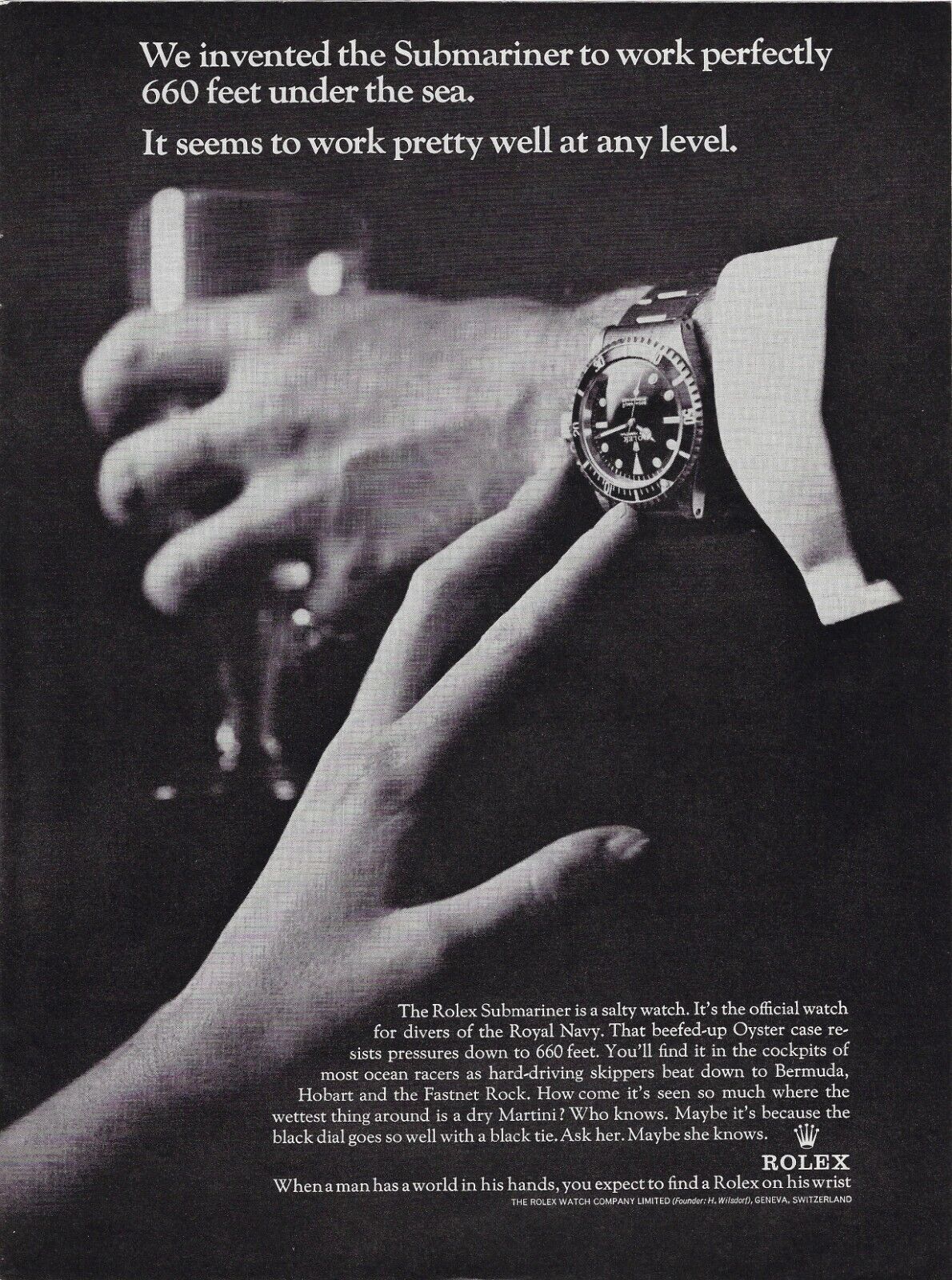 1966 Rolex Submariner Royal Navy Official Diving Watch Tuxedo VINTAGE PRINT AD