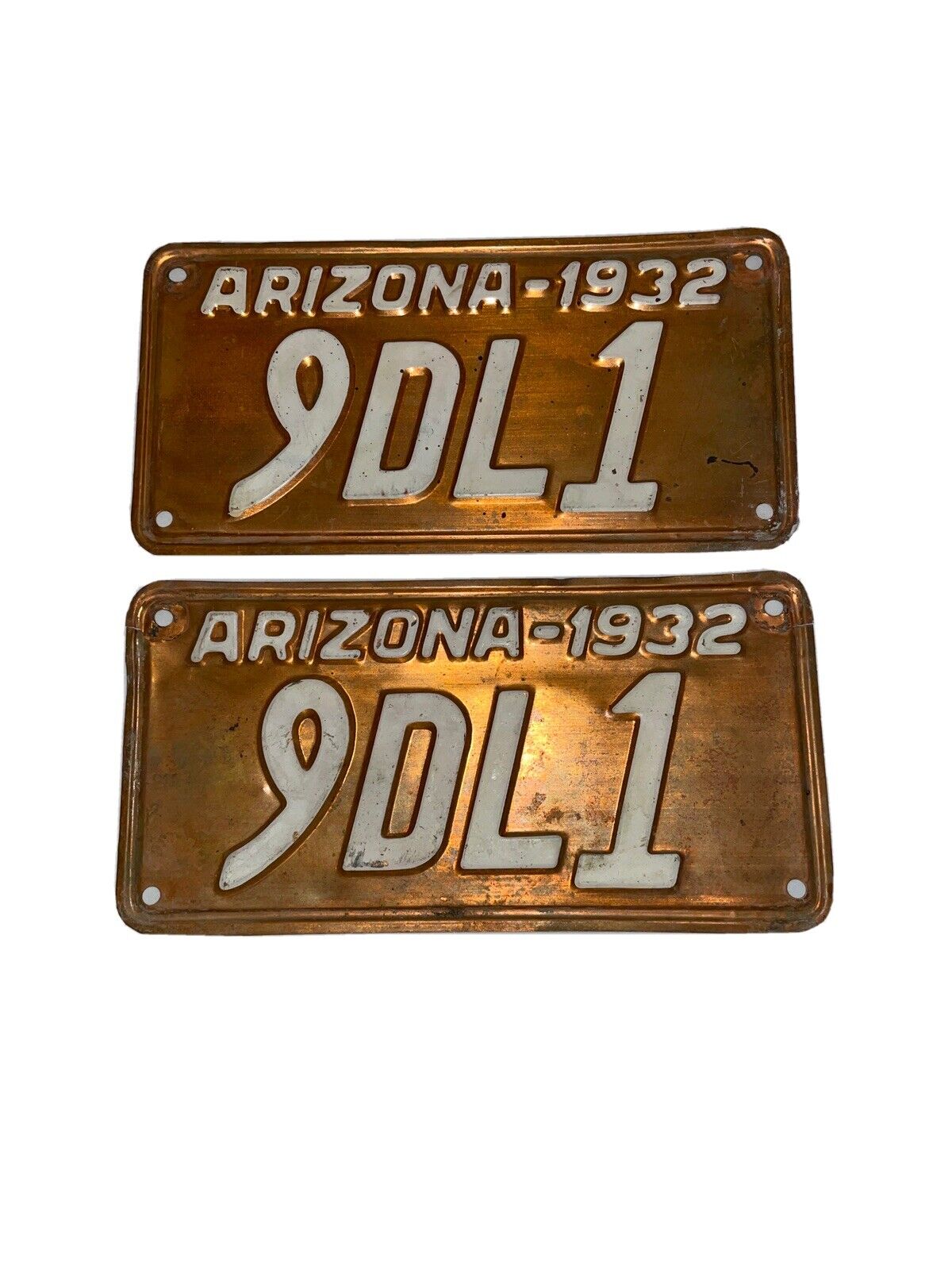 1932 Arizona Copper License Plates Pair 9DL1