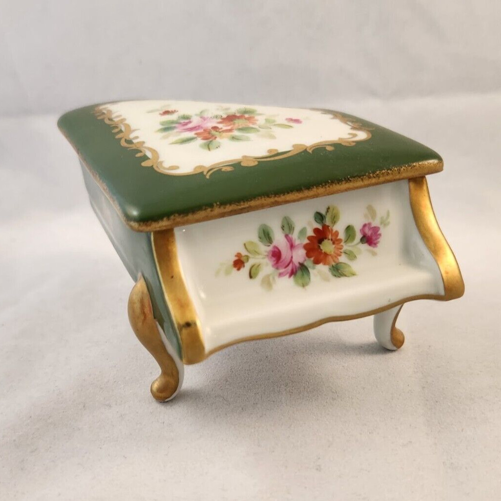 Vintage Goudeville Limoges Grand Piano Trinket Box France - Hand Painted Florals