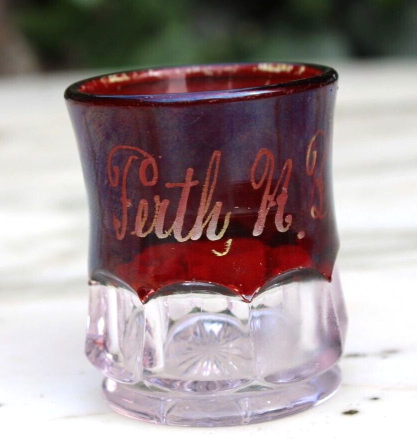 Antique Ruby Red Flash PERTH North Dakota Souvenir Toothpick Holder Glass 1900s