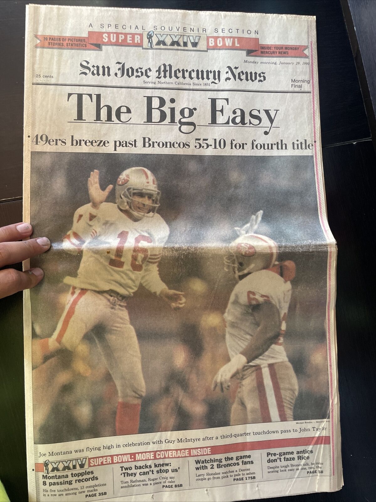 49ers WIN SUPER BOWL NEWSPAPER JAN. 29 1990 JOE MONTANA COVER San Jose Mercury