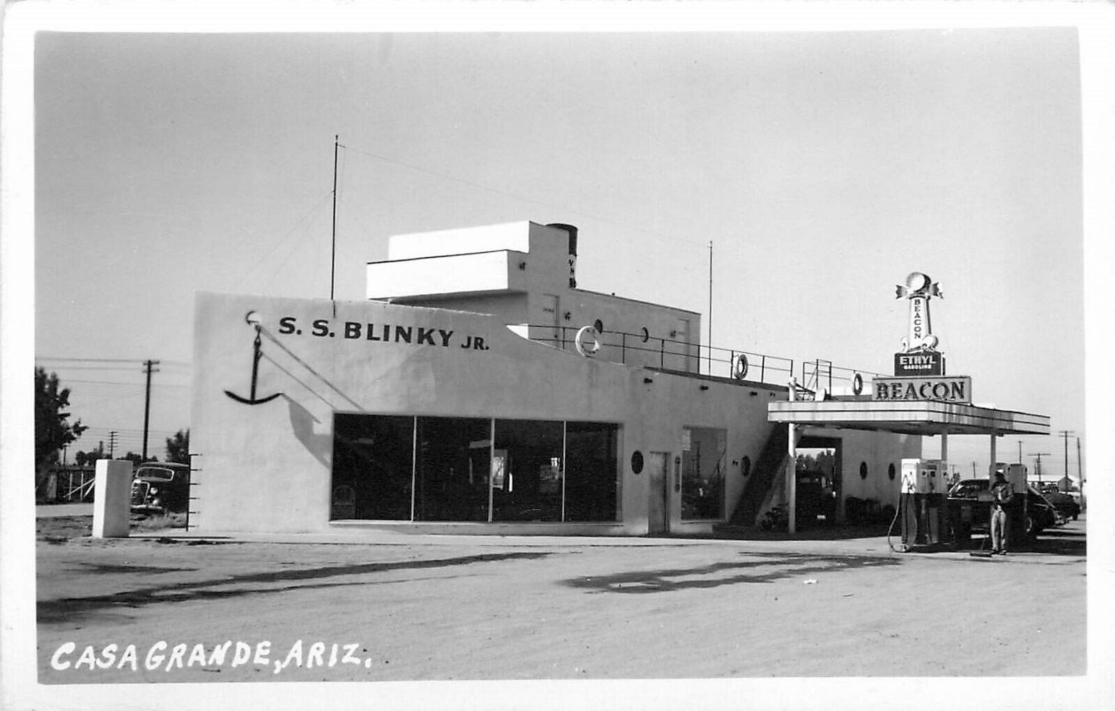 Postcard RPPC 1940s Arizona Casa Grande SS Blinky Jr gas Station pumps AZ24-2242