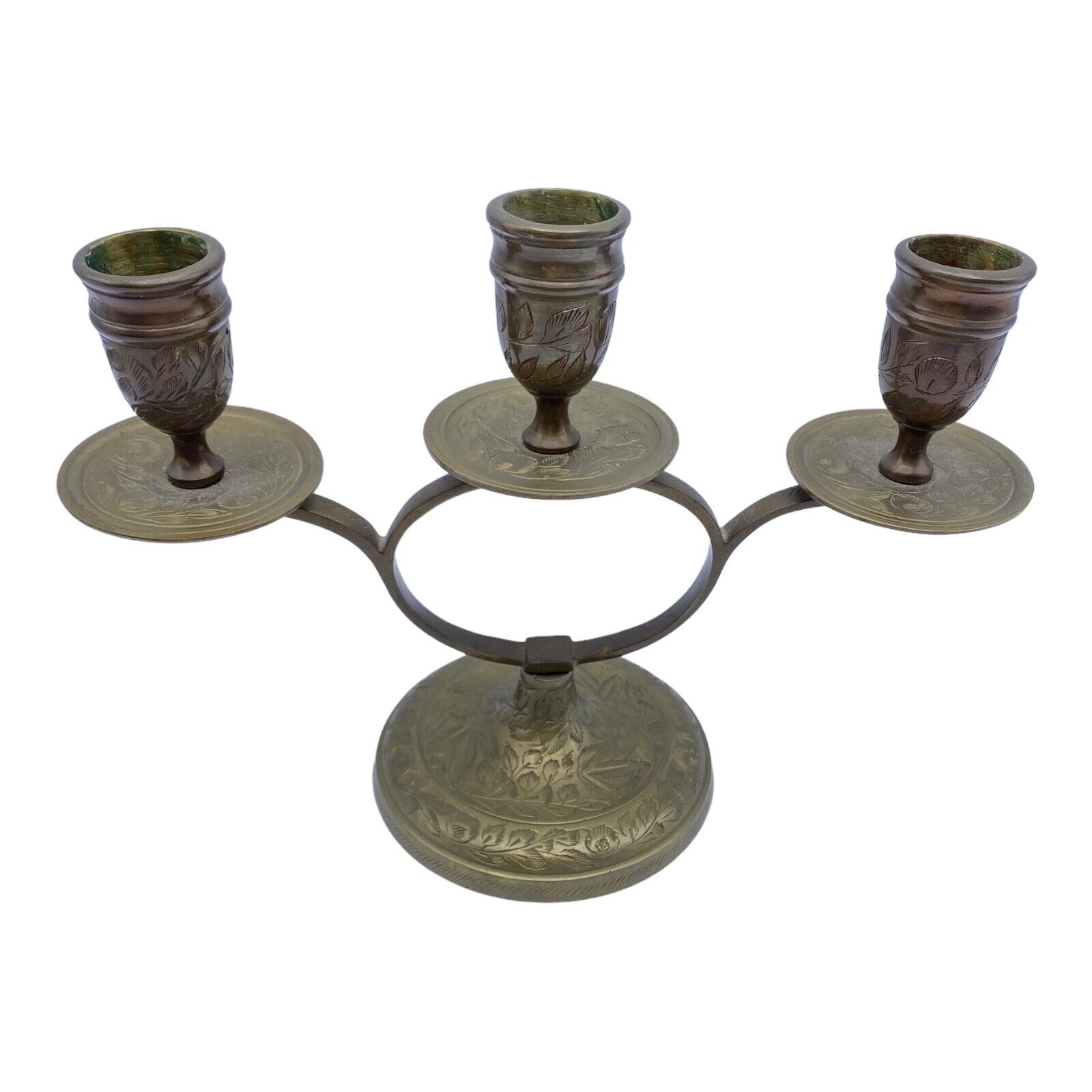 Vintage Ornate Brass Candelabra 3 Candle Candlestick Holder Made in India