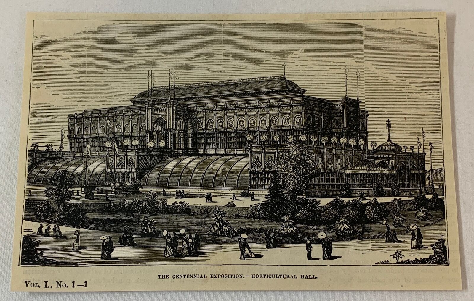 1876 magazine engraving~ HORTICULTURAL HALL Philadelphia Centennial Exhibition