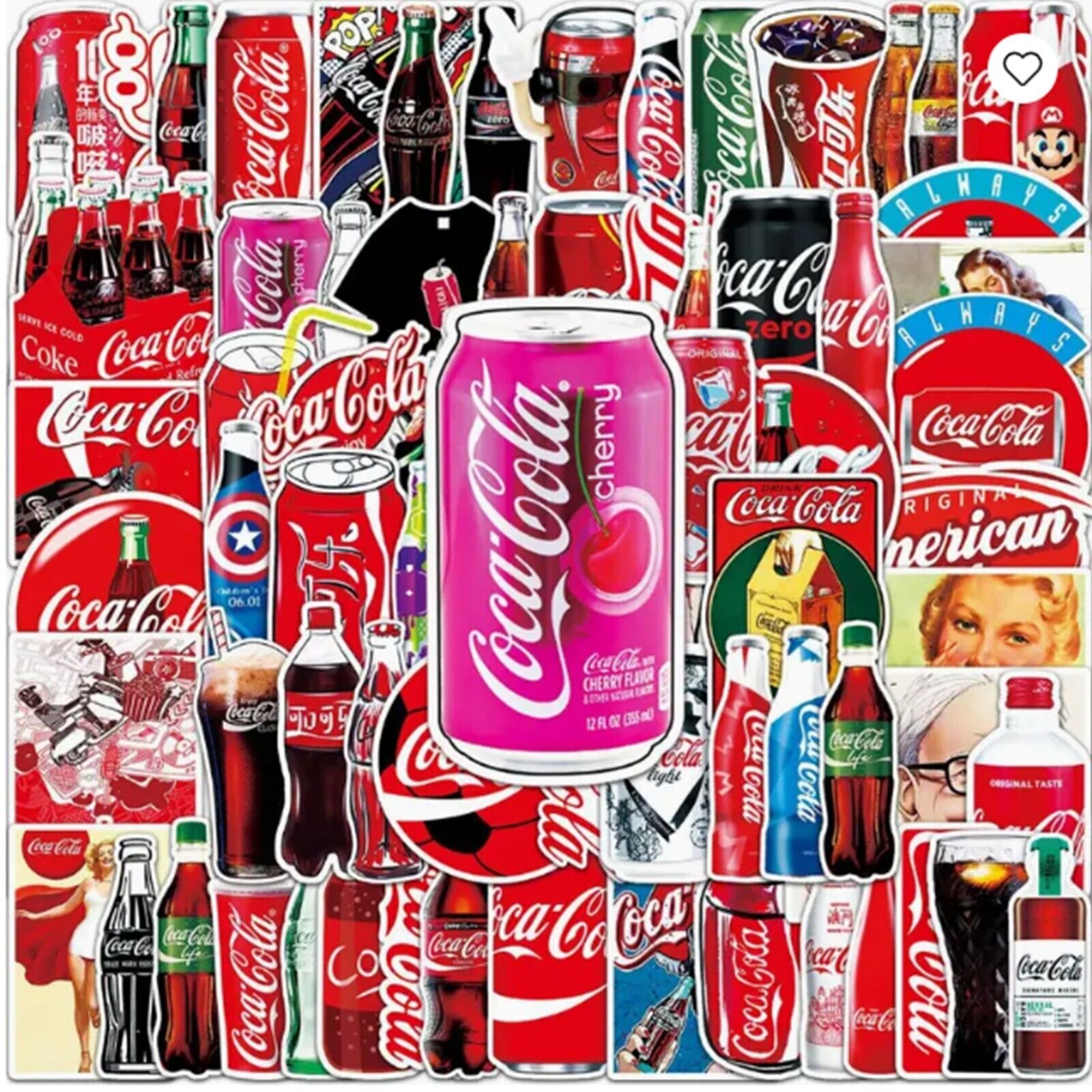 50pc COCA COLA, COKE LOGO MIX STICKERS-The First & Long Time Favorite Since 1886