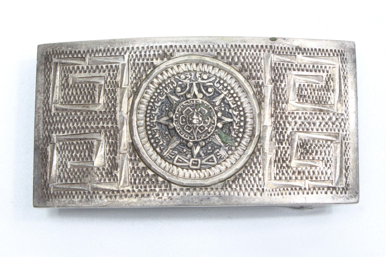 Vintage Sterling Silver Aztec Themed Western Mexican Belt Buckle