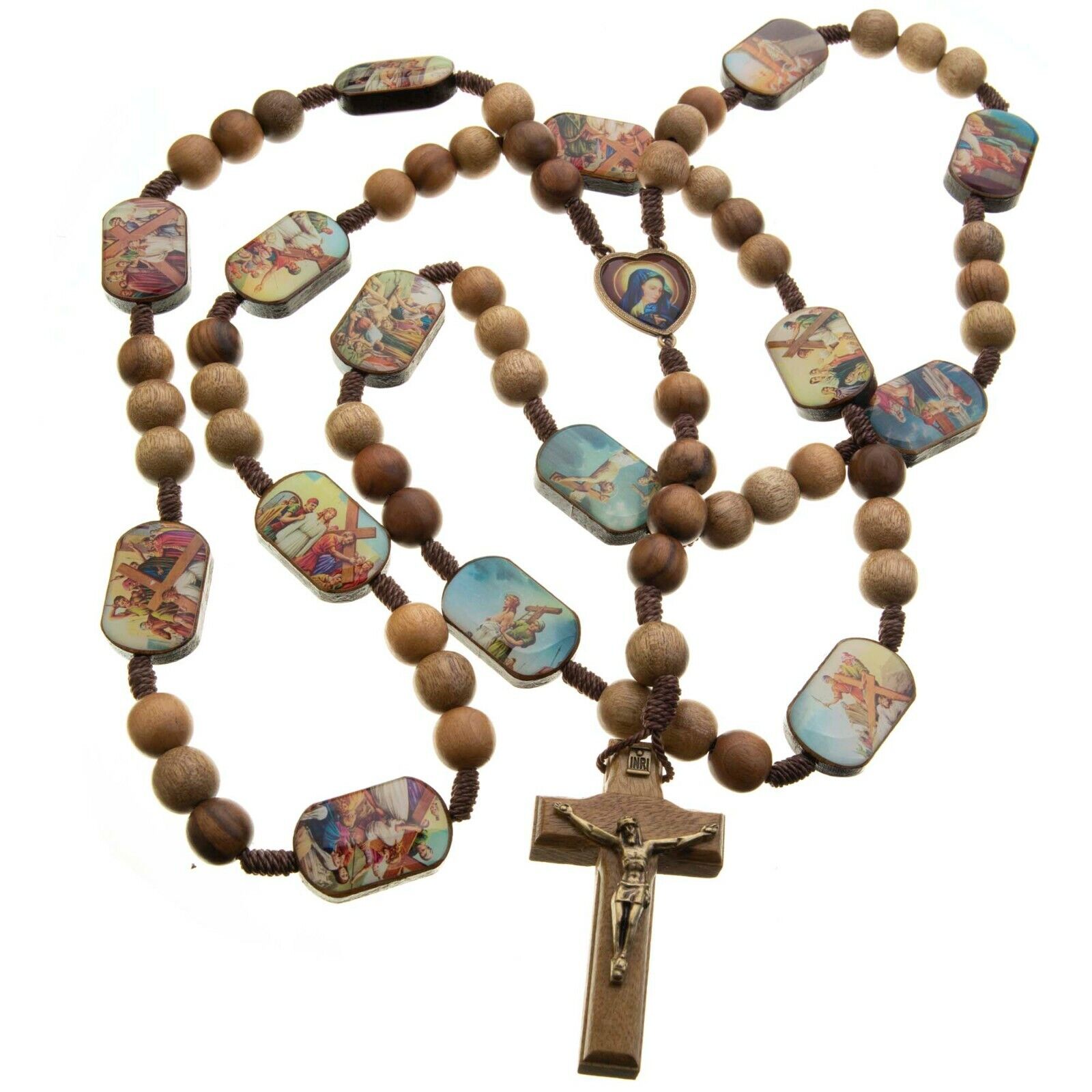 Large Way Stations of the Cross Wood Rosary Corded 33\