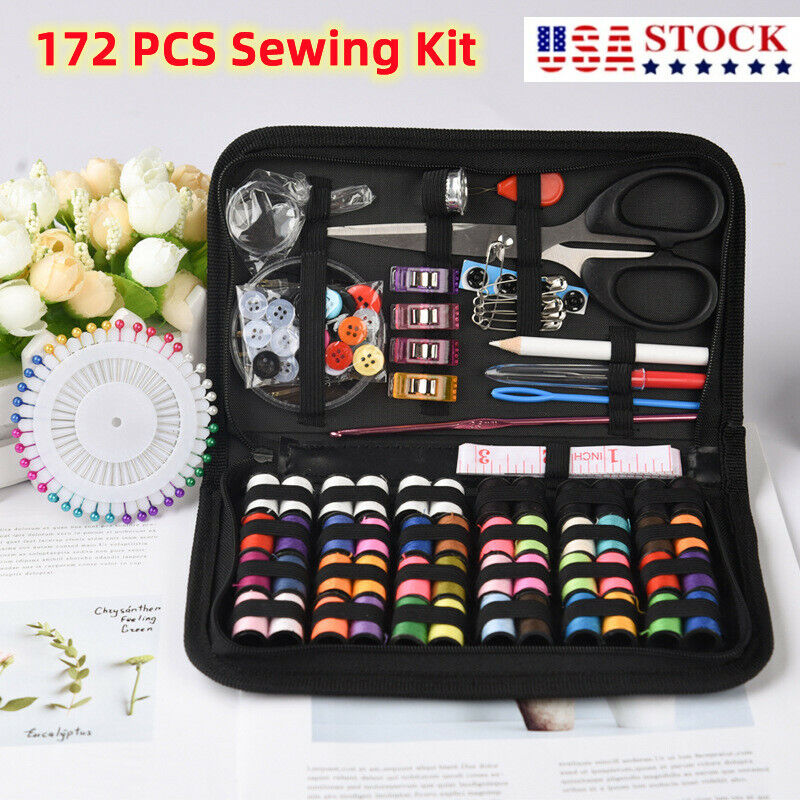 172pc Sewing Kit Thread Threader Needle Tape Measure Scissor Thimble Home Travel