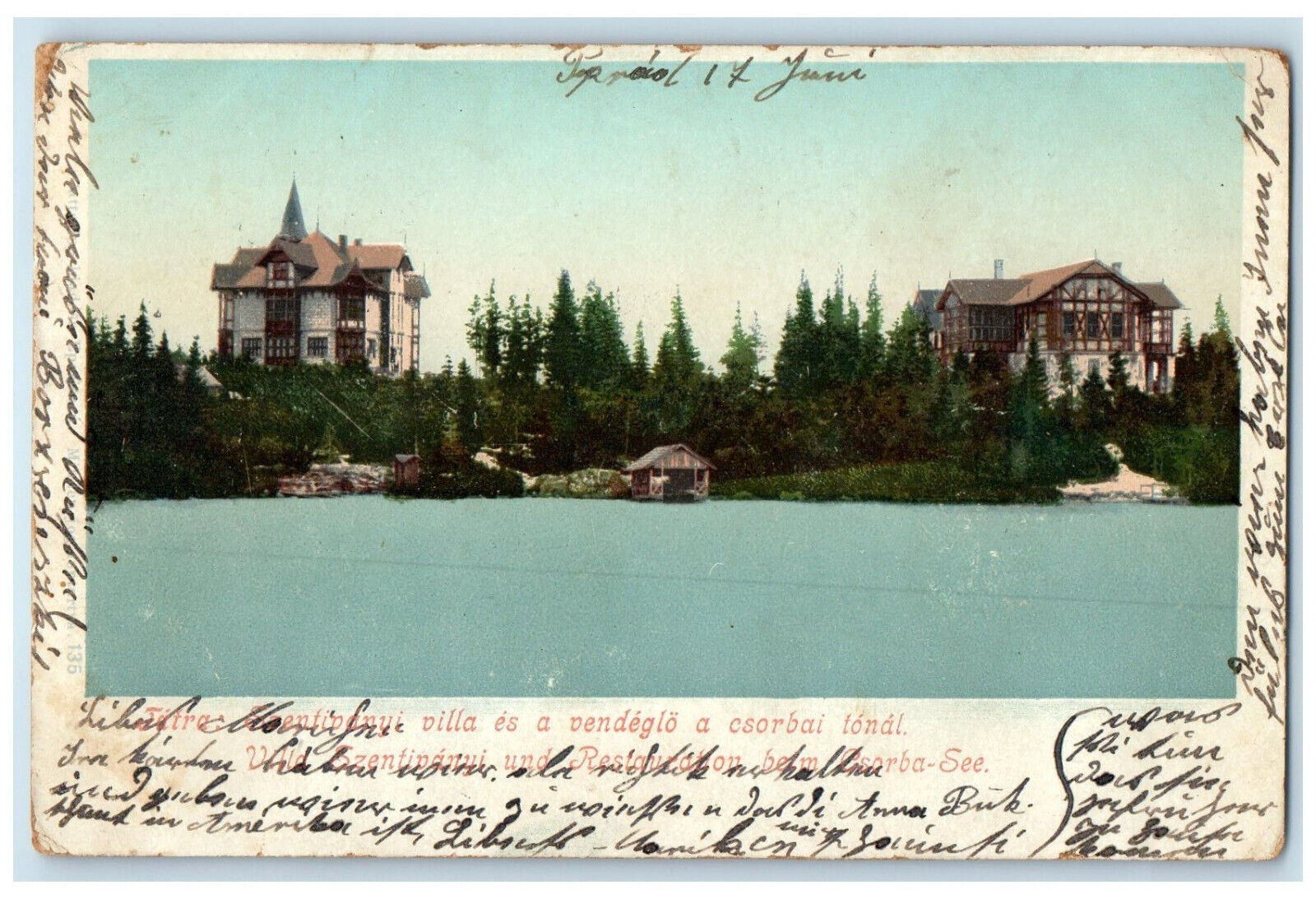 1901 View of Two Houses Near The River Hungary Antique Posted Postcard