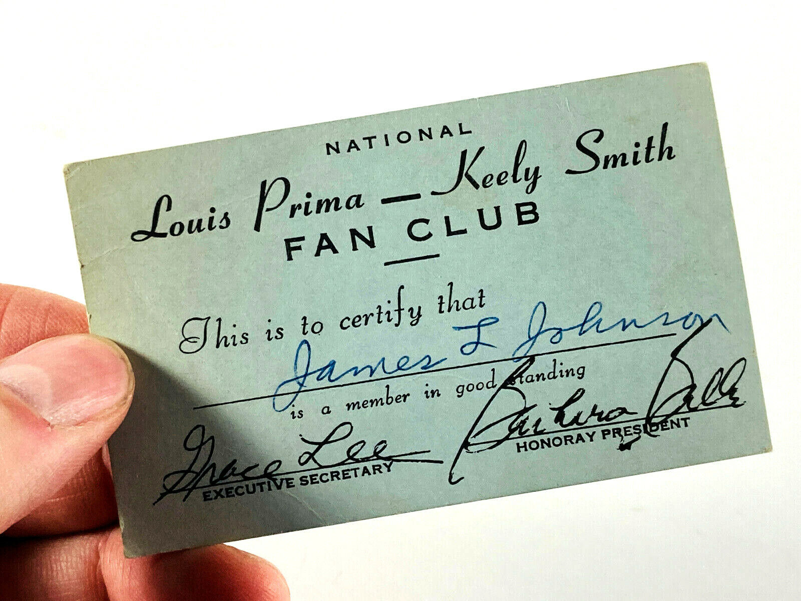 MEGA RARE Original Louis Prima Keely Smith Fan Club Card signed