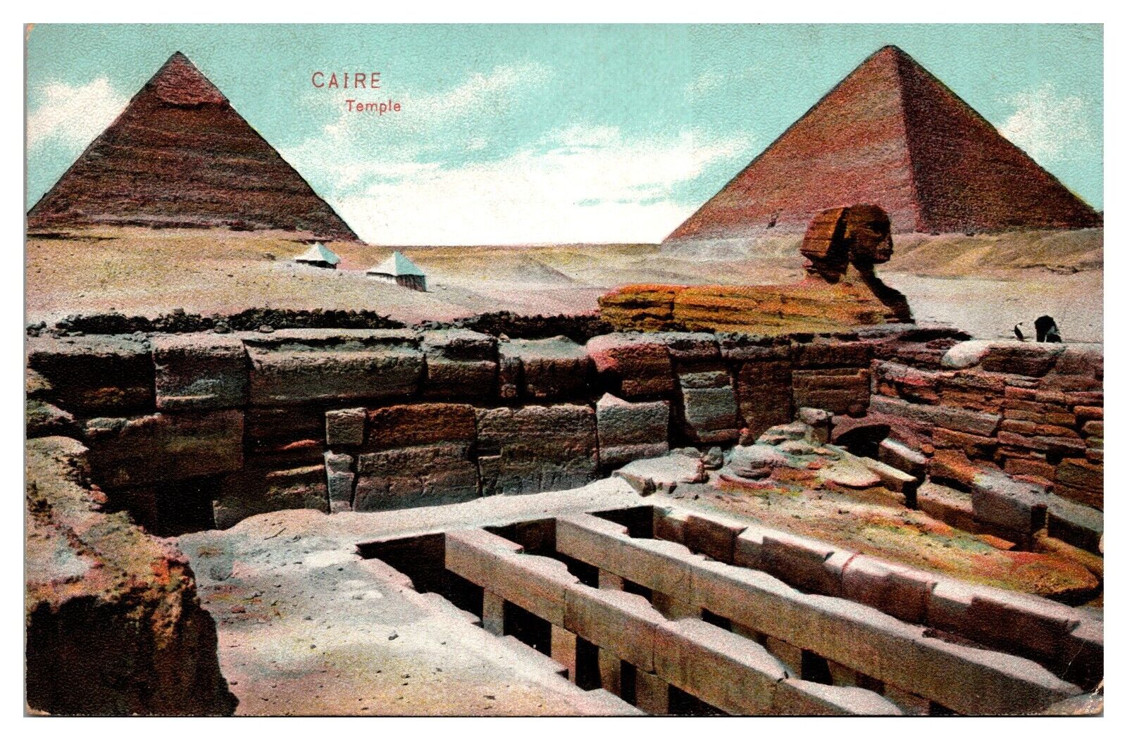 ANTQ Temple, Sphynx, Great Pyramids in Background, Giza, Egypt Postcard
