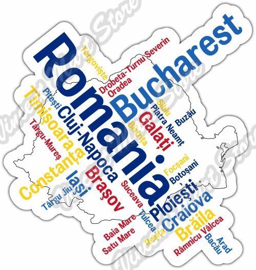 Romania Bucharest Country Map Word Cloud Bumper Vinyl Sticker Decal 4\