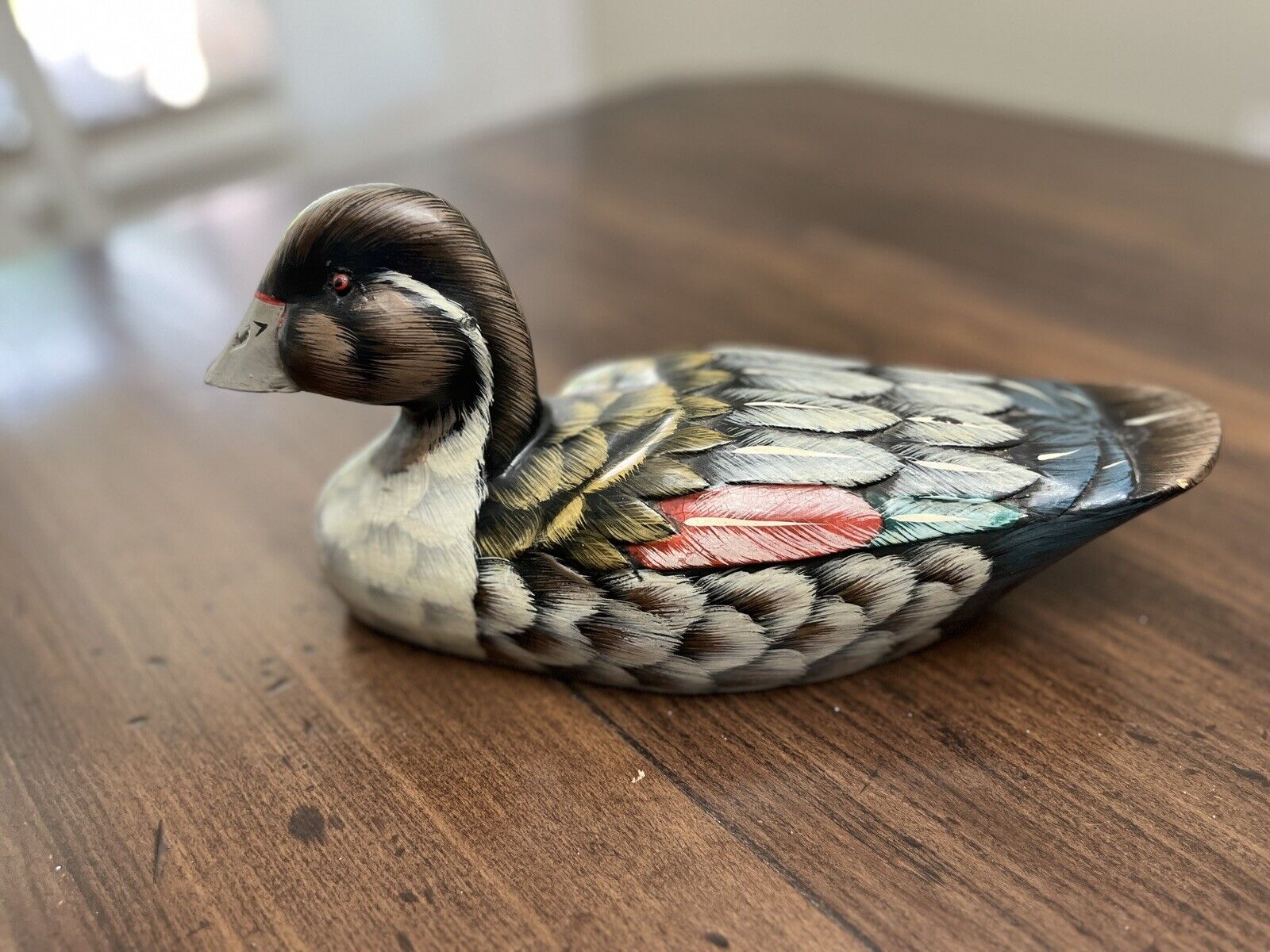 Vintage Wood Duck Hand Crafted & Hand Painted Made In Philippines 11.5 Inches