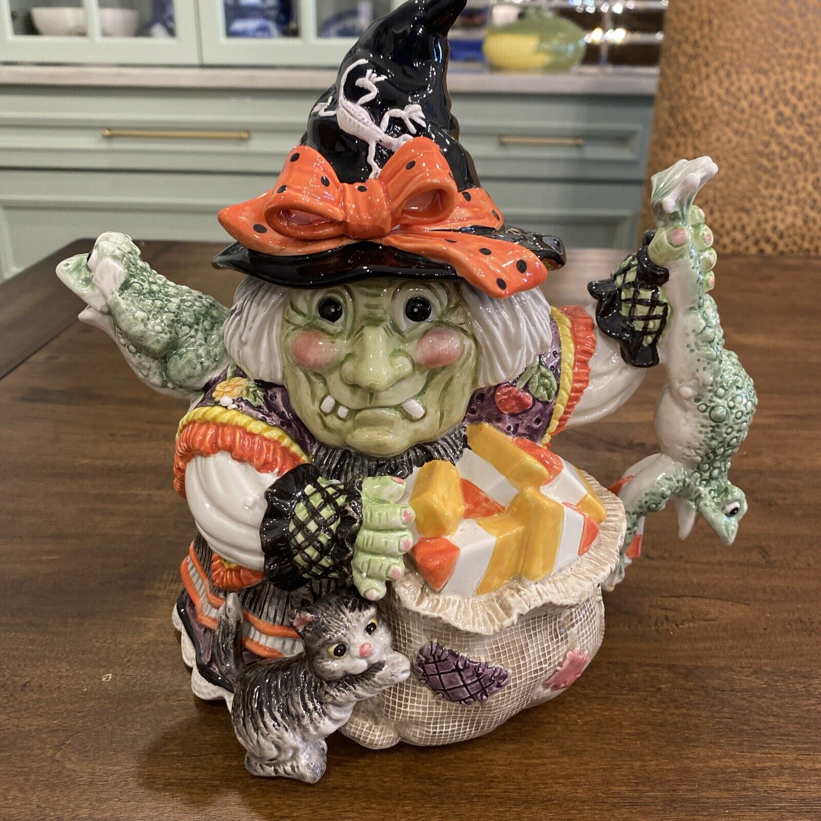 Fitz & Floyd Halloween Witch Hazel Teapot W Frog Handle